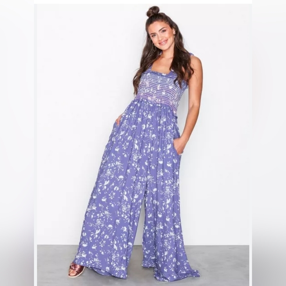 Free People Pants - Free People Lavender Floral Smocked Jumpsuit